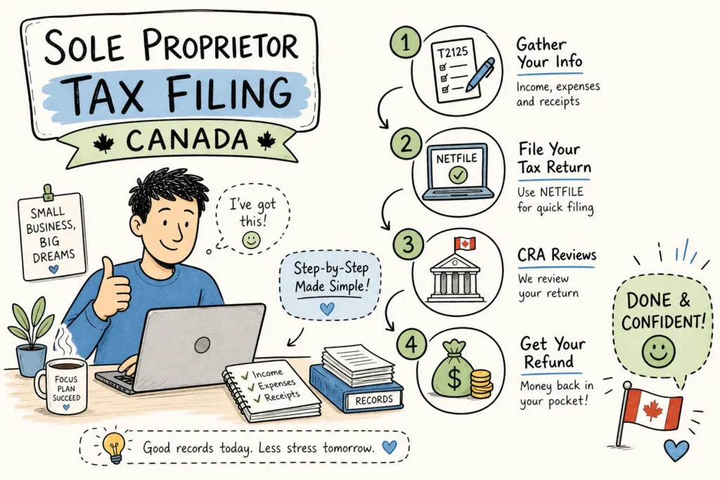 Sole proprietor filing a T1 return with Form T2125 in Canada